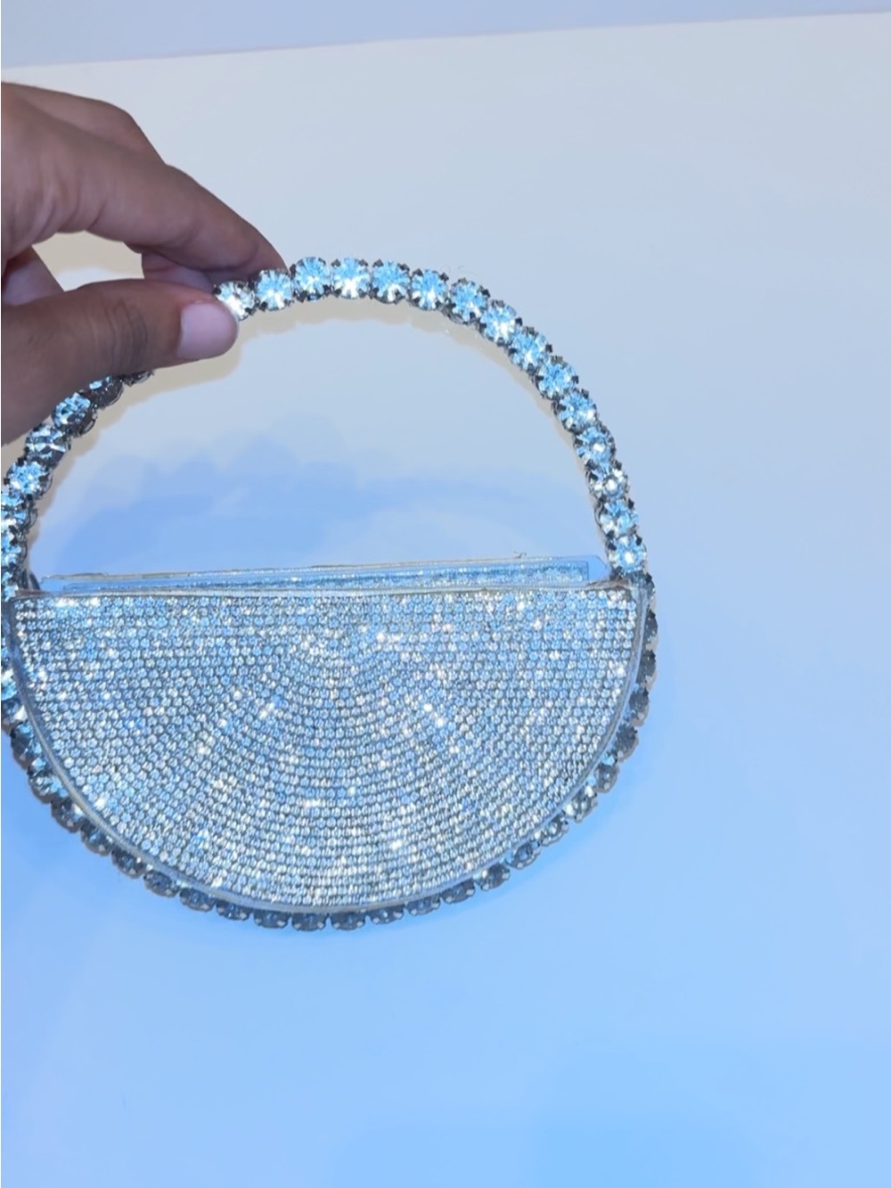 Fashion Nova Crystal Half-Moon Mini Bag - Silver